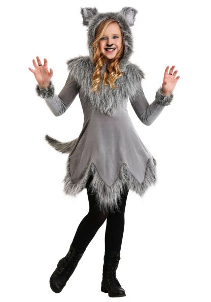 Animal Costumes | Grey Wolf Costume with Hooded Dress for Girls Animal Costumes Animal Costumes