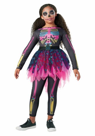 Costume Apparel | Neon Skeleton Costume Dress for Girls Costume Apparel Costume Apparel